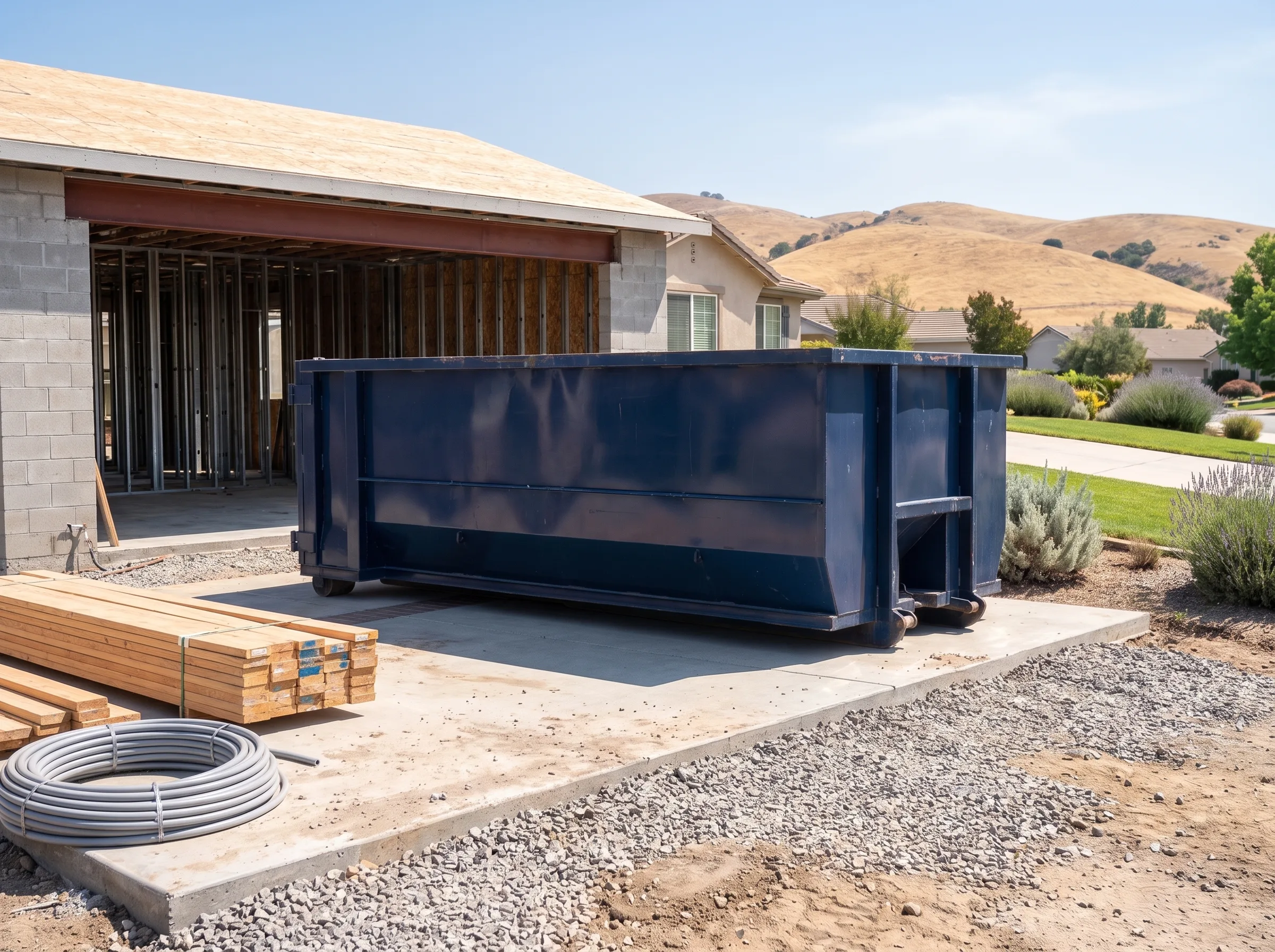 Roll-off dumpster being loaded in San Jose, CA